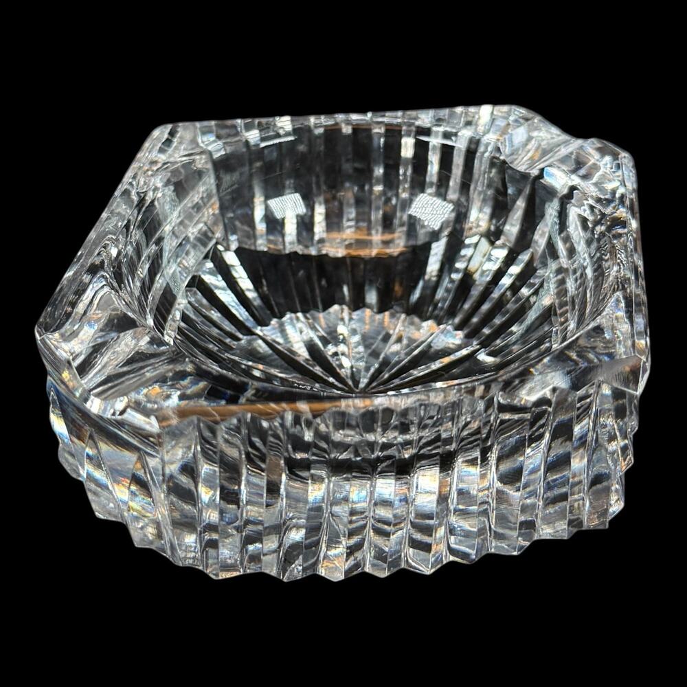 Waterford Crystal Square Ashtray Ribbed Cut Clear Glass 4" Wide Vintage